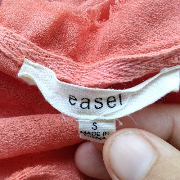 Easel Women's Coral Color Baby Doll Long Balloon Sleeve Blouse Top Size Small - Picture 7 of 8